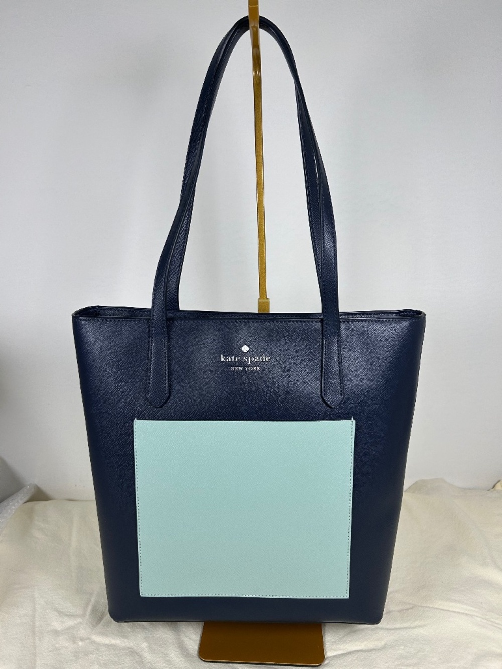 Kate Spade New York Daily Large Tote bag in Navy Blue and Mint Leather